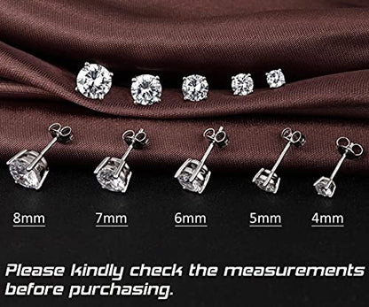 Sparkling 925 Sterling Silver Round Cut 5A+ Cubic Zirconia CZ Stud Earrings Hypoallergenic Earrings for Women/Men 4MM-8MM - color: A: Silver, size: 4mm