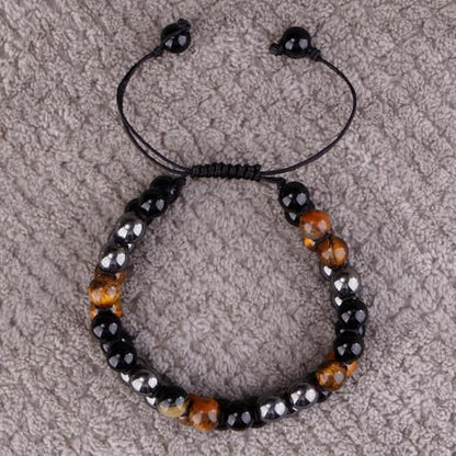 Triple Protection Bracelet,Bracelets for Men Women, Natural Tiger Eye Jewelry Stone Hematite and Blue Stone Hematite 8mm Crystal Bracelet - Adjustable Size with Premium Gift-Box - color: Brown-Black-Silver Gray