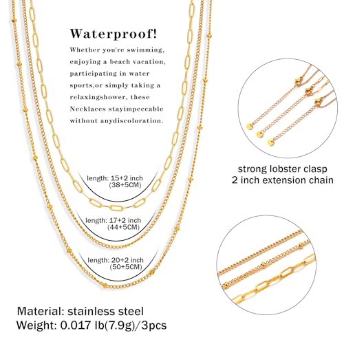 CONRAN KREMIX Waterproof Gold Necklace Layered Necklaces for Women Non Tarnish,14k Gold Plated Stainless Steel Dainty Stack Thin Chain Necklace Set for Women Gifts Jewelry - color: Gold-07