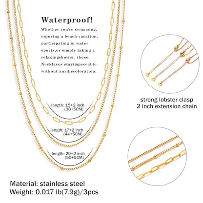 CONRAN KREMIX Waterproof Gold Necklace Layered Necklaces for Women Non Tarnish,14k Gold Plated Stainless Steel Dainty Stack Thin Chain Necklace Set for Women Gifts Jewelry - color: Gold-07