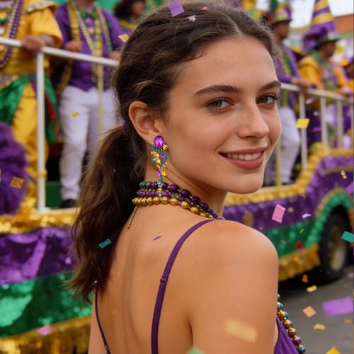 Fashion Rhinestone Statement Drop Dangle Earrings Long Colorful Crystal Bridal Wedding Teardrop Chandelier Earrings for Women Prom Pageant - color: Mardi Gras