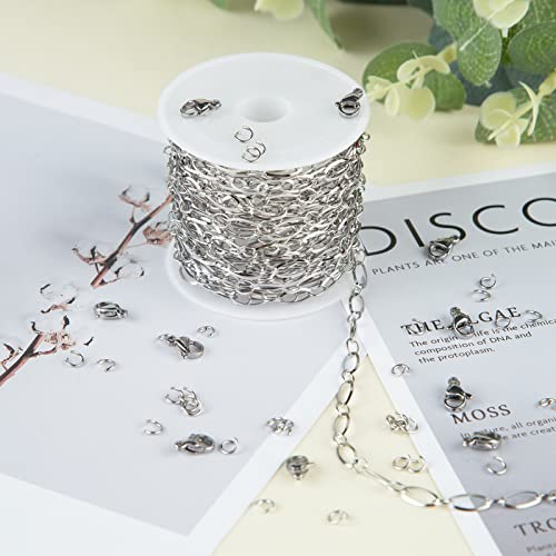 UMAOKANG 16.4 Feet Stainless Steel Chain for Jewelry Making Silver Oval Loop Link Chain on Spool with 30 Jump Rings 10 Lobster Clasps Necklace DIY Supplies - color: Steel