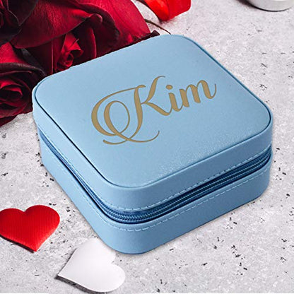 The Wedding Party Store Monogrammed Customized Small Compact Travel Jewelry Box Organizer Case (Sky Blue) - color: Sky Blue