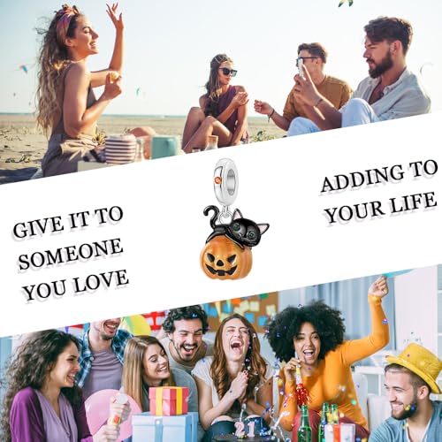 LNQOBU 925 Sterling Silver Charms for Bracelets Dangle Pendant fit Pandora Bracelets or Necklaces Jewelry Woman Gift Beads Charm (With one Spacer Beads) - style: Black Cat Luminous Pumpkin Charm