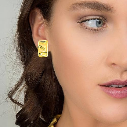 Geometric Rectangle Gold Plated Stud Earrings Irregular Hammered Chunky Statement Square Earrings for Women Trendy - color: Gold Rectangle B