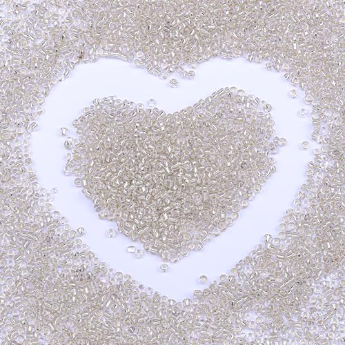 2mm Glass Seed Beads Bulk, Clear Silver White 12/0 Tiny Round Seed Bead, Small Mini Pony Craft Beads for Bracelet Necklace Wrist Jewelry Making Beading Weaving DIY Crafts Supplies - color: CLear Silver White