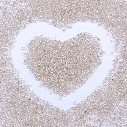 2mm Glass Seed Beads Bulk, Clear Silver White 12/0 Tiny Round Seed Bead, Small Mini Pony Craft Beads for Bracelet Necklace Wrist Jewelry Making Beading Weaving DIY Crafts Supplies - color: CLear Silver White