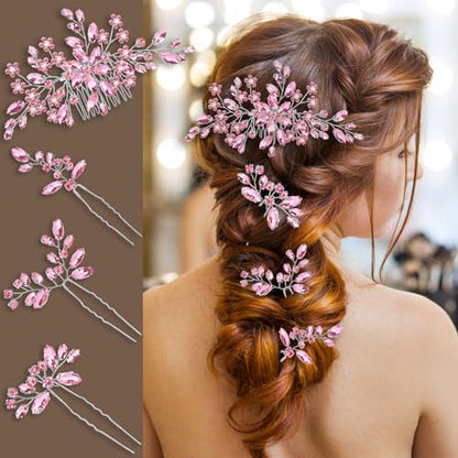 Wedding hair accessories, Bridal for piece, brides headpiece comb（Pink） - color: Pink