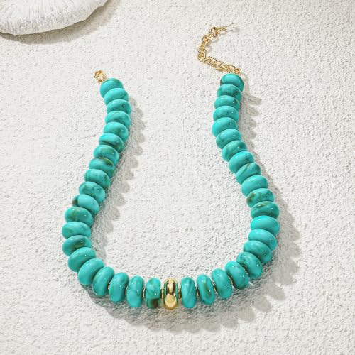 Chunky Beaded Necklace for Women Trendy Multicolor Resin Beads Choker Necklaces Boho Summer Statement Necklace Chunky Heart Jewelry - color: Chunky bead necklace-blue