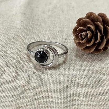 Sun and Moon Ring, Adjustable Natural Stone Rings for Women & Men, Boho Celestial Jewelry for Daily Wear - color: Black Onyx