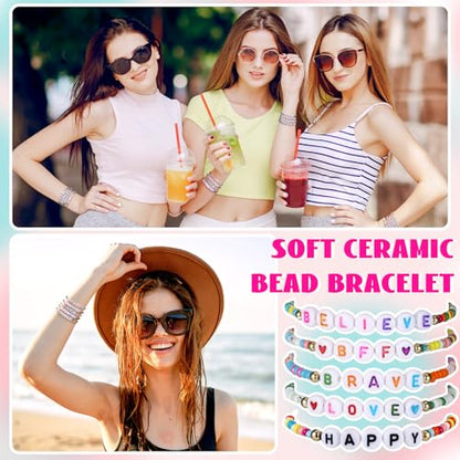 96 Pcs Beaded Friendship Bracelets Bulk Inspirational Stretch Bracelets Y2k Colorful Cute Adjustable Jewelry for Rainbow Women Carnival Music Party Favors Friend Gifts(Classic) - style: Classic