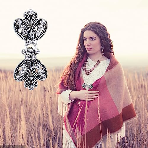 4pcs Antique Silver Rhinestone Sweater Swirl Clips Vintage Flower Cape Cloak Clips Cardigan Shawl Collar Clasp Dress Shirt Brooch Clips for Women