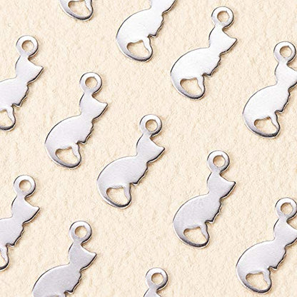 LiQunSweet 20 Pcs 304 Stainless Steel Tiny Double Side Charms Cat Pet Animal Small Pendants for Jewelry Making Earrings Necklace Bracelet DIY Crafting - 13x5.5mm - color: Cat Charms_13mm