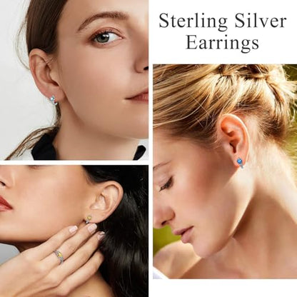 Bestyle 925 Sterling Silver Huggie Hoop Earrings Small Birthstone Hoop Earrings for Women Hypoallergenic Silver Huggie Earring,Great Birthday Earrings Gift for Daughter Wife Mom - color: 09-Blue Sapphire-Hoop