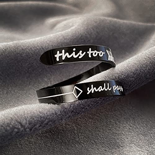 Opening Black Keep Going ring Stainless Steel Adjustable Never give up Jewelry Inspirational Opening Stacking Cute Hiphop Band - style: This too shall pass
