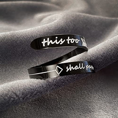 Opening Black Keep Going ring Stainless Steel Adjustable Never give up Jewelry Inspirational Opening Stacking Cute Hiphop Band - style: This too shall pass