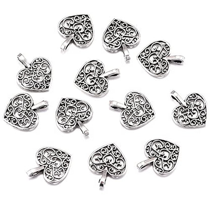 Weyuley 100pcs Antique Silver Plated Hollow Lovely Heart Charms Pendant DIY Bracelets Necklace Jewelry Making Craft Wholesale 16mmx14mm(A285)