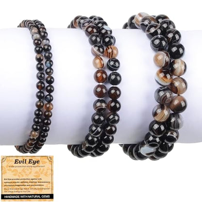 MASSIVE BEADS Handmade Yoga Stretch Elastic Bracelet Natural Stone Crystal Healing Power Energy Gifts for Unisex Adult 4mm 6mm 8mm 10mm - color: Evil Eye Agate(Against Evil), size: 8mm