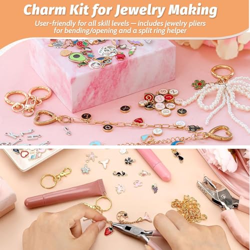 XUHAO7 313Pcs DIY Jewelry Making Kit - Craft Set with Keychains | Pendants Pearl Beads Chains Pliers Storage Box Bracelets, DIY Jewelry Craft Supplies for Bag Charm, Includes 5 Velvet Pouches - size: 313pcs