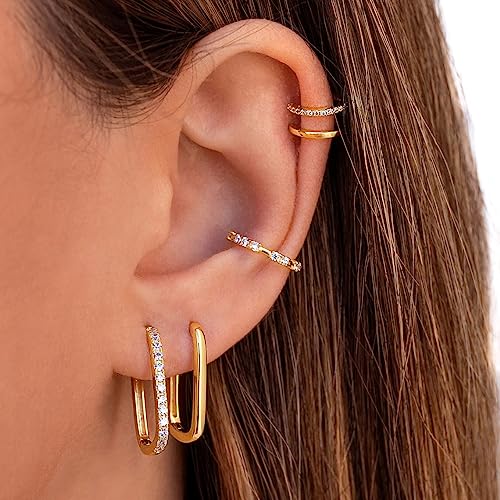 Me&Hz Gold Huggie Earrings Small Huggie Hoop Earrings for Women 14K Gold Plated Hypoallergenic Cubic Zirconia Huggies Mini Silver Hoop Earring for Women - color: Paperclip Hoop - CZ, Gold