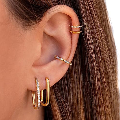 Me&Hz Gold Huggie Earrings Small Huggie Hoop Earrings for Women 14K Gold Plated Hypoallergenic Cubic Zirconia Huggies Mini Silver Hoop Earring for Women - color: Paperclip Hoop - CZ, Gold