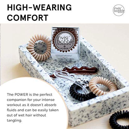 invisibobble Power Traceless Spiral Hair Ties - 3 Pack - Pretzel Brown - Strong Elastic Grip Coil Hair Accessories for Active Women - No Kink, Non Soaking - Gentle for Girls Teens and Thick Hair - color: brown