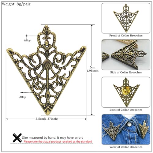 WCRAZYE Retro Hollow Pattern and Angle Triangle Collar Pins for Men Women Fashion Simple Gold Silver Palace Brooch Clip Pin Brooches Buckle Shirt Collar Decoration Parts - style: 5 Pairs Leaf Triangle Pins