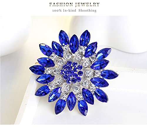 Rhinestone Sunflower Brooch for Women Sparkling Cubic Zirconia Flower Brooch Pin Elegant Large Crystal Floral Lapel Pin Dainty Clothing Hat Bag Accessories Christmas Wedding Bridal Birthday Jewelry - color: Blue1