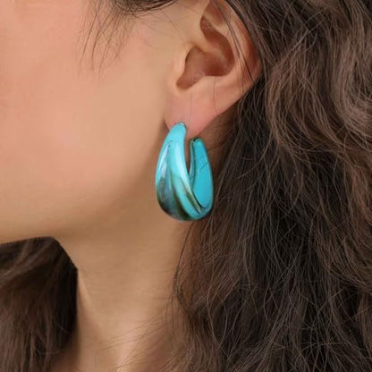 Punk Turquoise Hoop Earring Chunky Acrylic Hoop Earrings Blue Turquoise Circle Earring Acrylic Resin Hoops Earrings Wide C Shape Western Statement Jewelry for Women - color: Blue