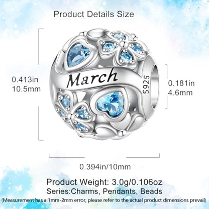 HappyStar 925 Sterling Silver Four Leaf Clover Bead Charm with Cubic Zirconia Birthstone Charms for Bracelets Dangle Pendant Compatible Pandora Bracelets Lucky Charm Birthday Gift - color: 3-March Birthstone Bead