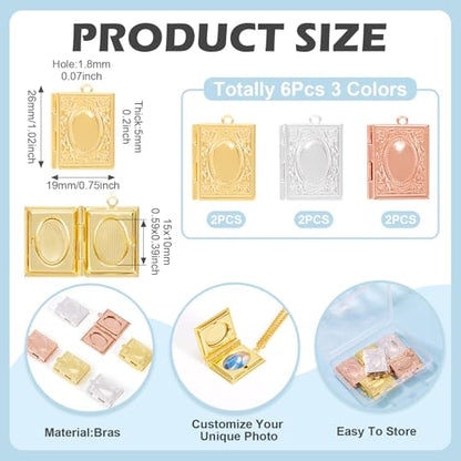 Brass Locket Pendants Heart Book Bag Photo Frame Charms Love Wedding Memory Charms Religious Bible Pendants for Necklace DIY Crafts Jewelry Making