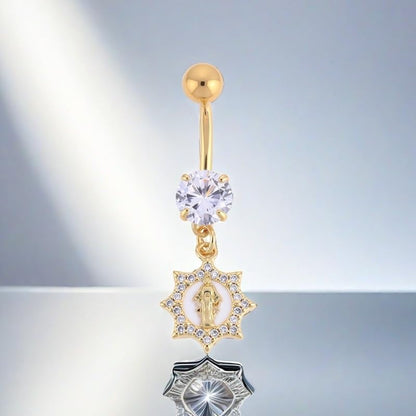 B BodyPJ Sparkles 14G Religious Belly Button Ring with Crystal Cross and Religious Charms, Stainless Steel - style: Type D,Gold