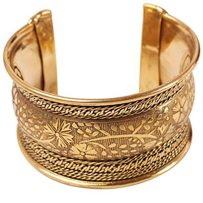 Touchstone Indian Bollywood Desire Brass Base Exotic Workmanship Free Size Cuff Bracelet in Antique Gold Or White Or Copper Tone for Women. - style: D059 Antique Gold 4