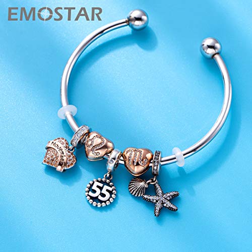 EMOSTAR Jan-Dec Birthstone Charms fits European Birthday Bracelet, Dangle 925 Sterling Silver Heart Shaped Pendant with 12 Months Birthstones, Gifts for Mom/Women - color: November Birthstone