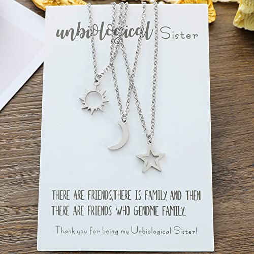 COLORFUL BLING Stainless Steel Sun and Moon Star Necklace 3 Best Friend Friendship Sister Set for Women Mom Daughter BFF Jewelry Gifts - color: white