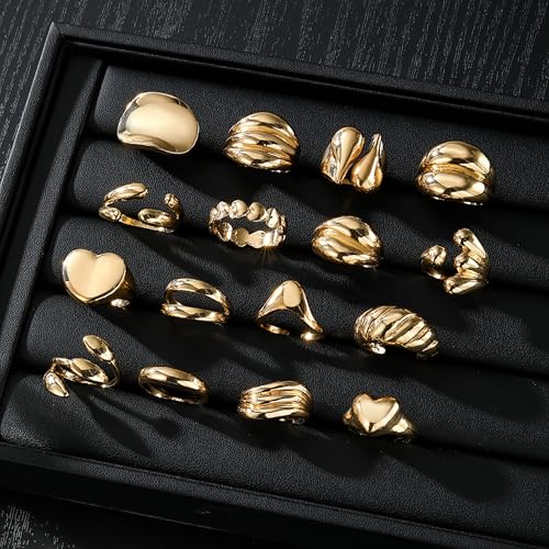 31 Pcs Chunky Gold Rings Fashion Stackable Rings for Women Statement Womens Rings Set Knuckle Band Ring Jewelry Gifts - style: Golden 16 pcs