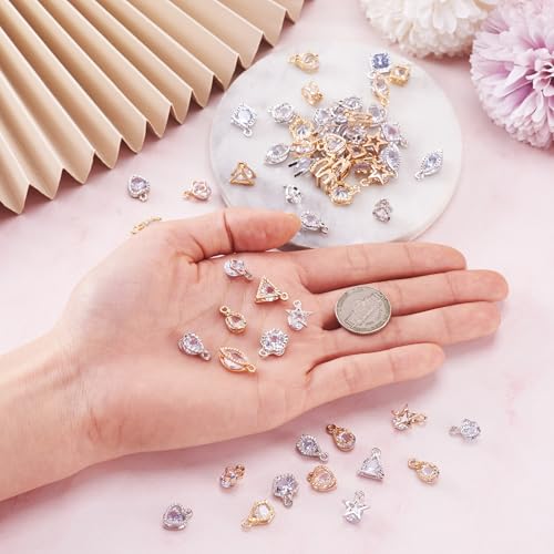 Beadthoven 1 Box 80Pcs 10 Styles Cubic Zirconia Alloy Rhinestone Charms Pendants for Necklace Bracelet Earring Jewelry Making Light Gold & Platinum - color: Light Gold & Platinum-Mixed Shape