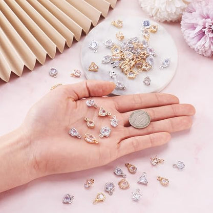 Beadthoven 1 Box 80Pcs 10 Styles Cubic Zirconia Alloy Rhinestone Charms Pendants for Necklace Bracelet Earring Jewelry Making Light Gold & Platinum - color: Light Gold & Platinum-Mixed Shape