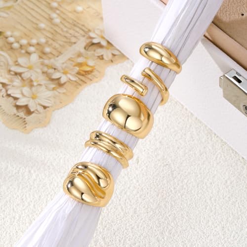 Chunky Rings for Women Non Tarnish 14k Stackable Dome Statement Rings Sets Vintage Dainty Knuckle Open Midi Finger Rings Jewelry Pack Gifts - style: 5PCS-2