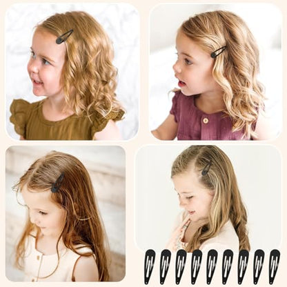 80pcs 2 Inch Snap Hair Clips Hair Barrettes Black Water Drop Snap Barrettes | 5cm black snap clips Girls Kids Women DIY Hair Accessory - color: Black