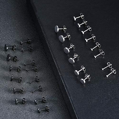 14 Pairs Stainless Steel Ball Stud Earrings Barbell Cartilage Tragus Helix Ear Piercing For Men Women 2-8mm Silver Black - style: C:7 Pairs Black and 7 Pairs Silver