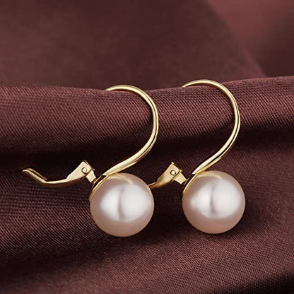 Pearl Earrings for Women Pearl Leverback Earrings 925 Sterling Silver - color: B4-yellow