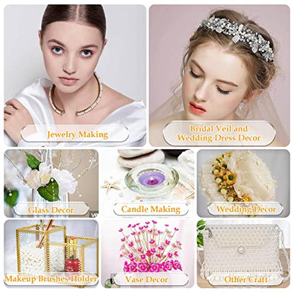Pearl Beads for Craft, Anezus 2000pcs Ivory Faux Fake Pearls, 4 MM Small Sew on Pearl Beads with holes for Jewelry Making, Bracelets, Necklaces, Hairs, Crafts, Decoration and Vase Filler - size: 4 MM