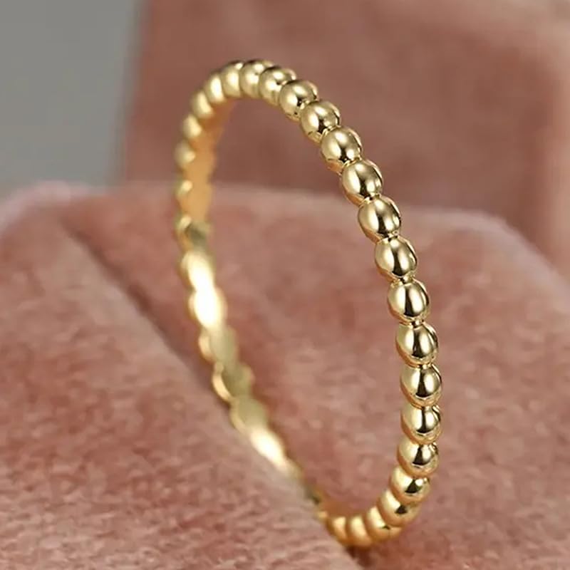 LMCIEZR 2MM Gold Stackable Rings - Thin Band Rings - Dainty Gold Rings for Women - Trendy Beaded Twist Hammered CZ Stacking Rings - 14K Gold Plated Rings - Size 10 - size: Size 10