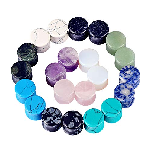 Oyaface 22 Pcs Mixed Stone Ear Plugs Kit Stretching Earrings Gauges Set Saddle Double Flare Expander Tunnels for Men Women Earrings Body Piercing Jewelry - color: 2G (6mm)
