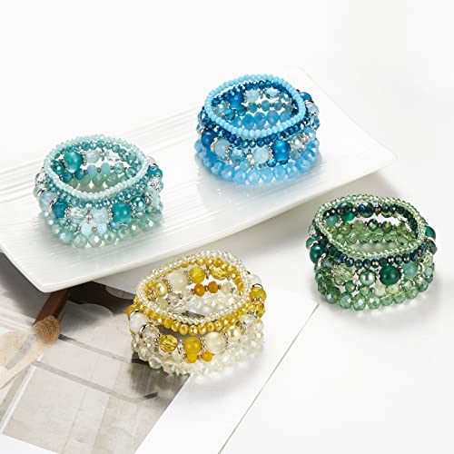 Noessla Beaded Boho Stretch Bracelet Colorful Stackable Crystal Beads Bracelets Trendy Costume Jewelry Mothers Day Gifts for Women - color: 21-Lake blue