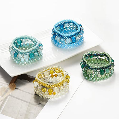 Noessla Beaded Boho Stretch Bracelet Colorful Stackable Crystal Beads Bracelets Trendy Costume Jewelry Mothers Day Gifts for Women - color: 21-Lake blue