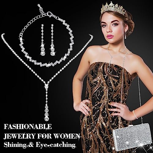 Mixweer 4 Pieces Clutch Purses Bag for Women Evening Rhinestone Jewelry Set Bling Necklace Earrings Bracelets Set for Wedding - style: Elaborate Style