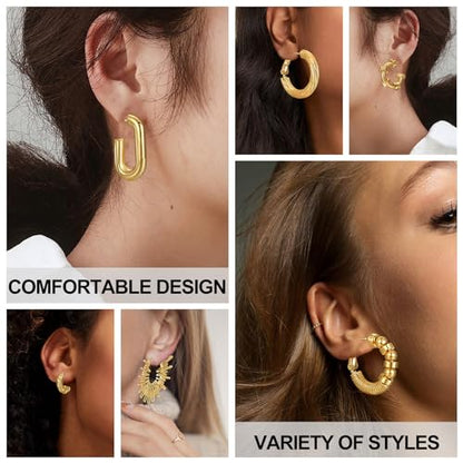 Women Hoop Earrings Lightweight 18K Gold Plated Chunky Hoops Earring Daily Jewelry - style: Hoops 2