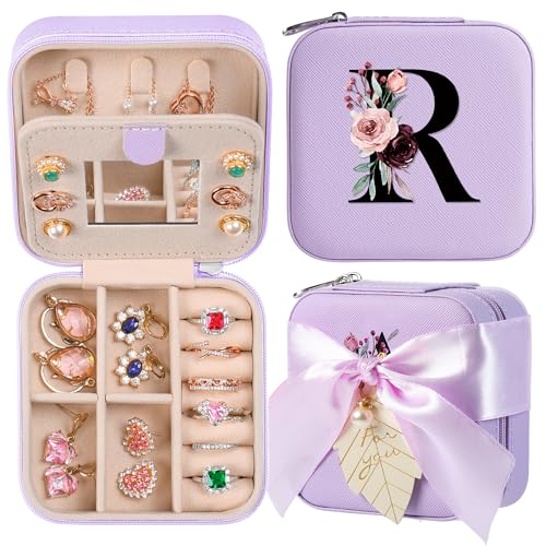 AYGXU Travel Jewelry Box for Women and Girls - Small Case With Initial A-Z - Teacher Gifts - color: purple, size: R